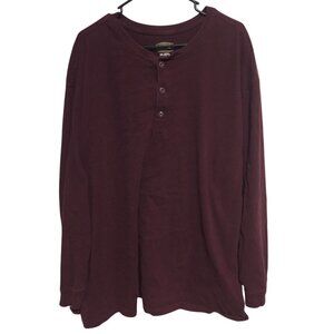 Foundry Supply Co. Henley Shirt Mens Size 3XL Burgundy Long Sleeve Cotton Casual